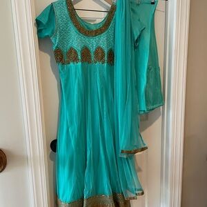 Teal with Gold Accent Salwar
